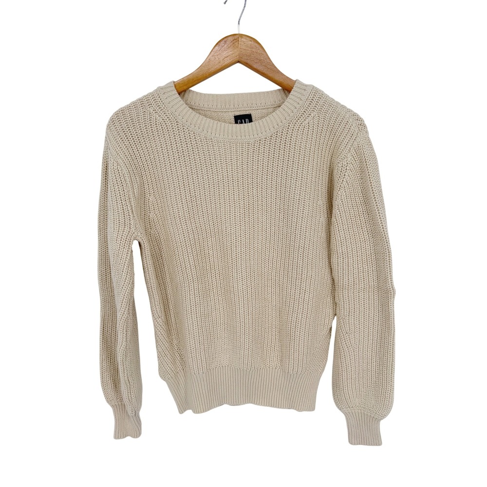 Gap Chunky Ribbed Knit Crewneck Sweater Cream Cotton Size XS